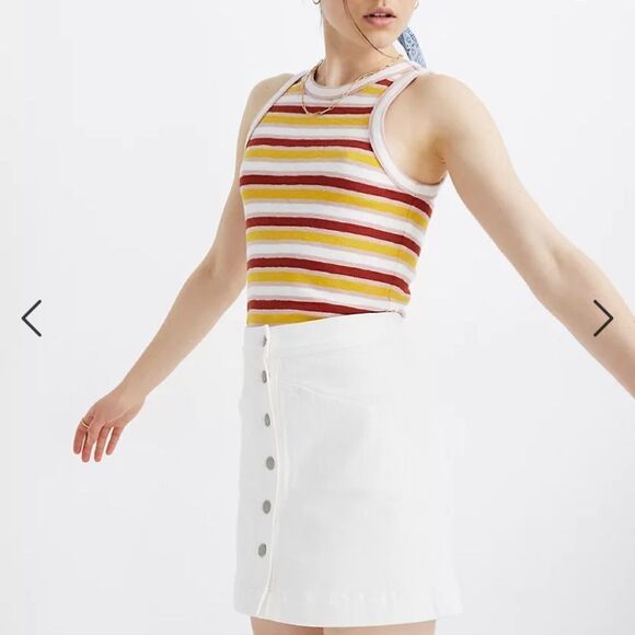 Madewell mini skirt denim A line in tile white: button front edition size 8 y2k - Picture 10 of 10